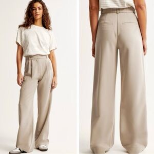 Abercrombie Taupe Sloane Tailored Wide Leg Trousers